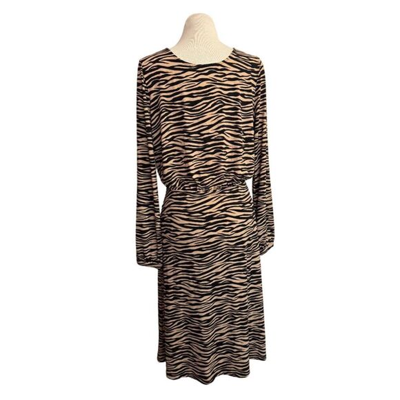 Loft Open Back Zebra Animal Print Black Brown Long Sleeve Dress Size 10 - Picture 1 of 8